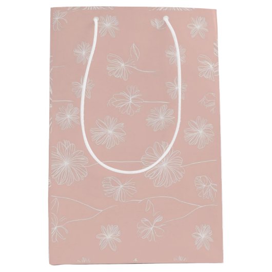 淡いサーモンピンクに繊細な白の花をあしらった、ヴィンテージ調のデザインです。 ミディアムペーパーバッグ (正面)