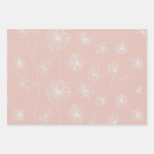 淡いサーモンピンクに繊細な白の花をあしらった、ヴィンテージ調のデザインです。 ラッピングペーパーシート (正面)