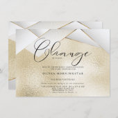 淡いシャンパンゴールドのパールファセット延期シャワー 招待状 (正面/裏面)