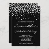 淡いシルバーのグリッターコンフェッティ ブラック 招待状 (正面/裏面)