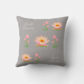 淡いシルバーグレーにピンクの蓮の花 クッション (裏面)