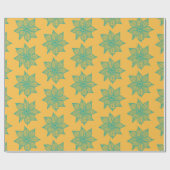 淡いシーグリーンオンイエロースケッチフラワー ラッピングペーパー (フラット)