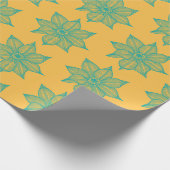 淡いシーグリーンオンイエロースケッチフラワー ラッピングペーパー (角)