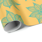 淡いシーグリーンオンイエロースケッチフラワー ラッピングペーパー (ロールコーナー)