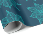 淡いシーグリーンオンプロシアンブルースケッチーフラワーズ ラッピングペーパー (ロールコーナー)