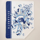 淡いダークブルーのバレーボールが女の子の名前をスター シェルパブランケット (正面)