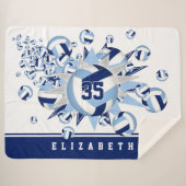 淡いダークブルーのバレーボールが女の子の名前をスター シェルパブランケット (正面(横))