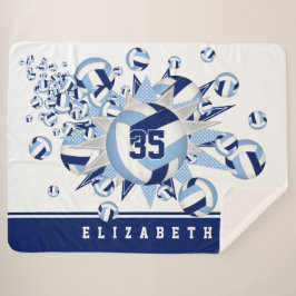 淡いダークブルーのバレーボールが女の子の名前をスター シェルパブランケット