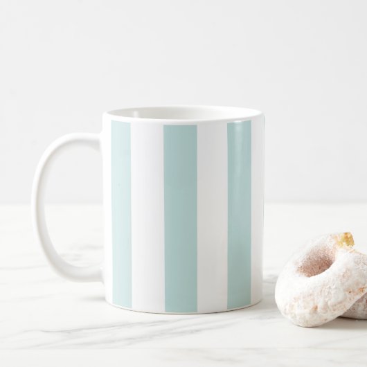 淡いティールと白の縦縞 コーヒーマグカップ (ドーナツ)