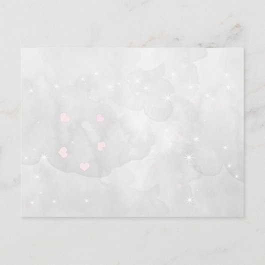 淡いドッグウッドのピンクのハートの葉の木の鳥のウェディング 案内ポストカード (裏面)