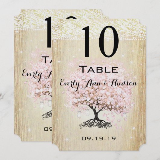 淡いドッグウッド ハートリーフ ツリー テーブルナンバー (正面/裏面)