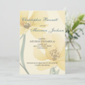 淡いバターイエローとソフトブルーの花柄ウェディング 招待状 (スタンド正面)
