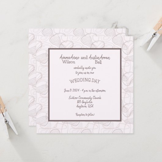 淡いバーガンディ抽象 招待状 (正面/裏面インサイチュ)