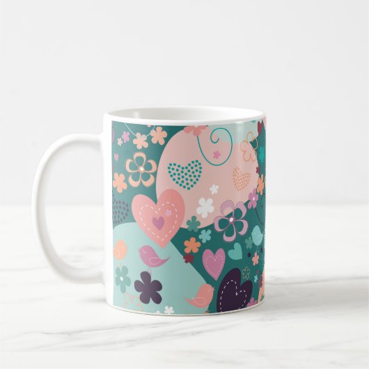 淡いパステルカラーが輝く、夢のような庭園　カフェ ムー コーヒーマグカップ (左)