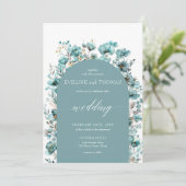 淡いパステルグリーンのミニマルなターコイズの野の花 招待状 (スタンド正面)