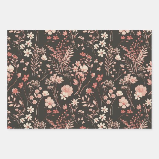 淡いパステルピンクの水彩花飾り ラッピングペーパーシート (正面2)