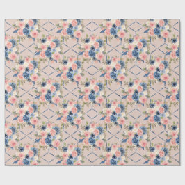 淡いパステル フラワー ソフト ブラッシュ ピンク&ラベンダー ラッピングペーパー