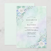 淡いパープルブルーの芍薬の結婚式 招待状 (正面/裏面)