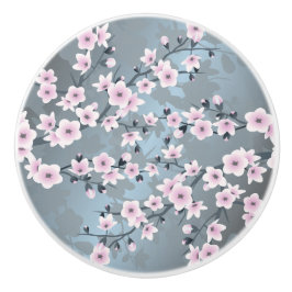 淡いピンクがかった灰青色の桜の花の花 セラミックノブ