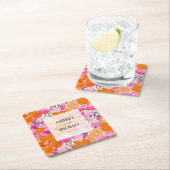 淡いピンクとオレンジの花の夏の結婚式 スクエアペーパーコースター (インサイチュ)