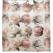 淡いピンクとクリーミーな白の花 フラワーデザイン シャワーカーテン (正面)