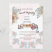 淡いピンクと天の川のバナーフローラ甘い16 BD 招待状 (正面/裏面)