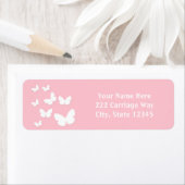 淡いピンクと白い蝶の住所 シール (インサイチュ)