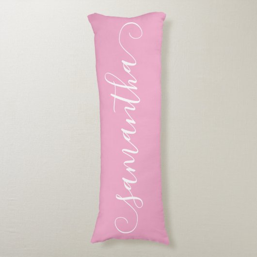 淡いピンクと白かわいいカールの署名名 ボディピロー (正面縦)