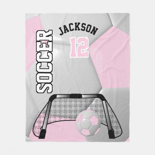淡いピンクと白のサッカーボールとDIY文字 フリースブランケット (正面)
