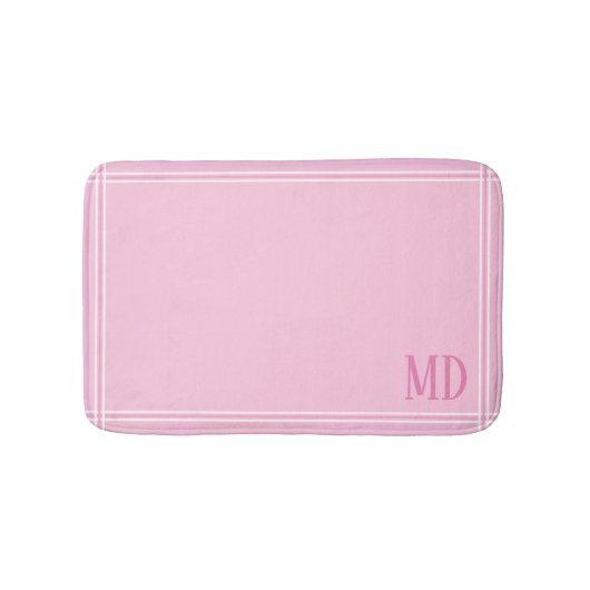 淡いピンクと白のストライプのイニシャル バスマット (正面)