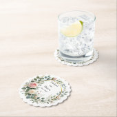 淡いピンクと白のバラの水彩の花輪 ペーパーコースター (インサイチュ)