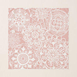 淡いピンクと白の曼荼羅模様 スカーフ