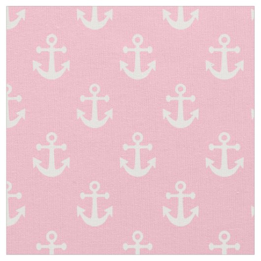淡いピンクと白の航海のいかり ファブリック (クローズアップ)