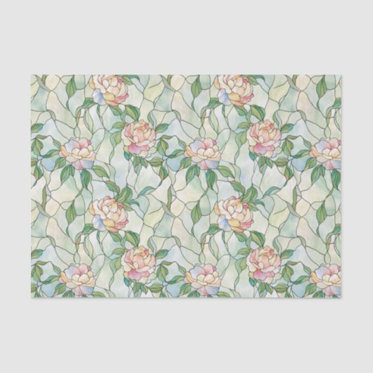 淡いピンクと白の花ステンドグラス効果 薄葉紙 (正面)