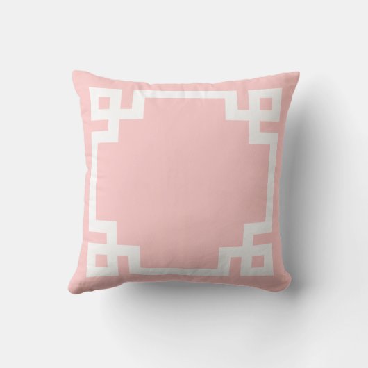 淡いピンクと白ギリシャ語鍵円モノグラム クッション (裏面)