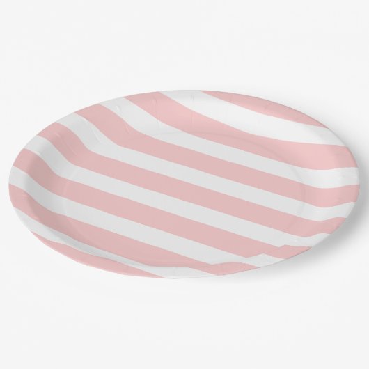淡いピンクと白ストライプ色 ペーパープレート (アングル)