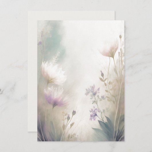 淡いピンクと紫のフローラ空白の結婚の 招待状 (正面/裏面)