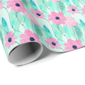 淡いピンクと緑の水彩柄 ラッピングペーパー (ロールコーナー)
