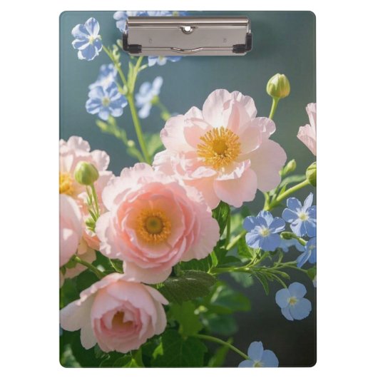 淡いピンクと青の繊細な花 クリップボード (正面)
