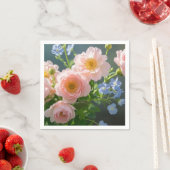 淡いピンクと青の繊細な花 スタンダードカクテルナプキン (インサイチュ)