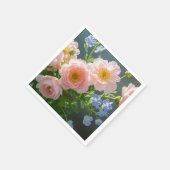 淡いピンクと青の繊細な花 スタンダードカクテルナプキン (角)