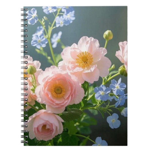 淡いピンクと青の繊細な花 ノートブック (正面)