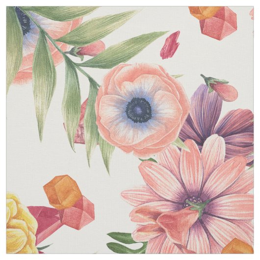 淡いピンクと黄色の花 ファブリック (見本)