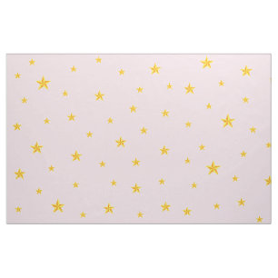 淡いピンクに散らばった黄金色の星 ファブリック