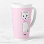 淡いピンクに白いかわいい猫 カフェラテマグ (右アングル)