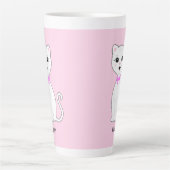 淡いピンクに白いかわいい猫 カフェラテマグ (正面)