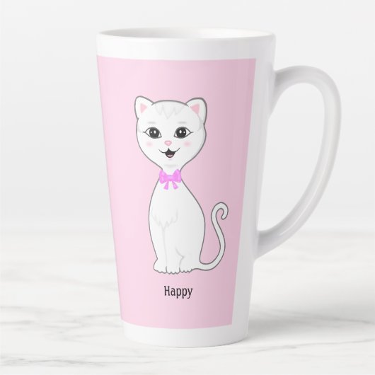 淡いピンクに白いかわいい猫 カフェラテマグ (右)