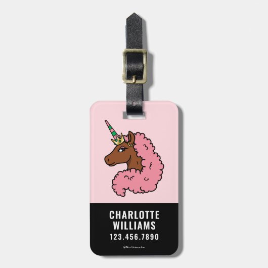 淡いピンクのアフロユニコーン ラゲッジタグ (正面縦)