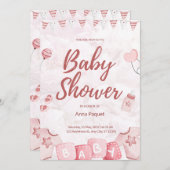 淡いピンクのイラスト 水彩 子どもっぽい 現代的な 招待状 (正面/裏面)