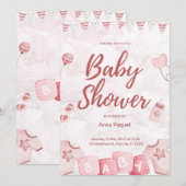 淡いピンクのイラスト 水彩 子供っぽい モダン 招待状 (正面/裏面)